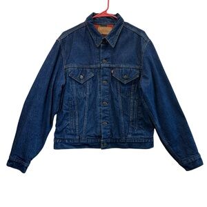 Levi's Vintage Red and Black Buffalo Plaid Trucker Denim Jacket. Size 42